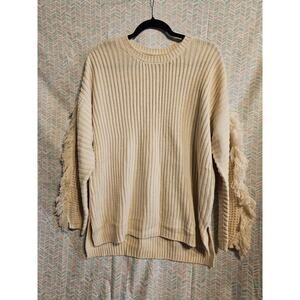 NWOT Kate and Sam Women Ivory Pullover Sweater XL Ribbed Fringe